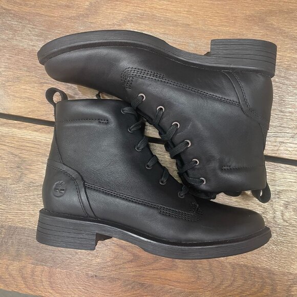 TIMBERLAND WOMEN'S VERONA SQUARE MID LACE BOOT MEDIUM BLACK FULL GR  A42MJ-W02 - Picture 1 of 7